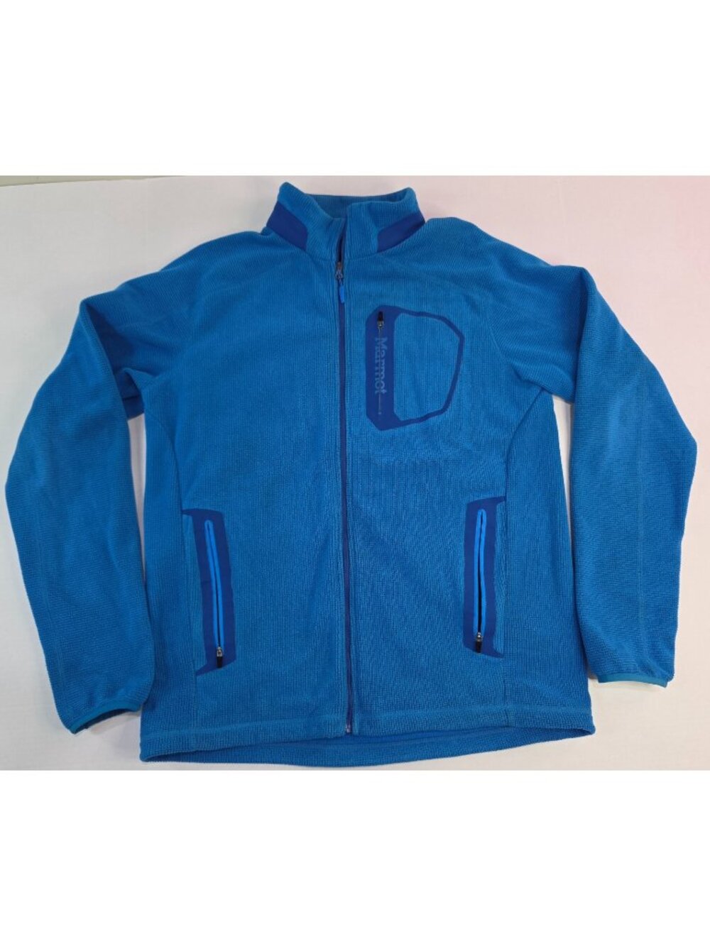 Marmot Mens Softshell Jacket Blue Full Zip Hiking Coat Size Large 3 pockets